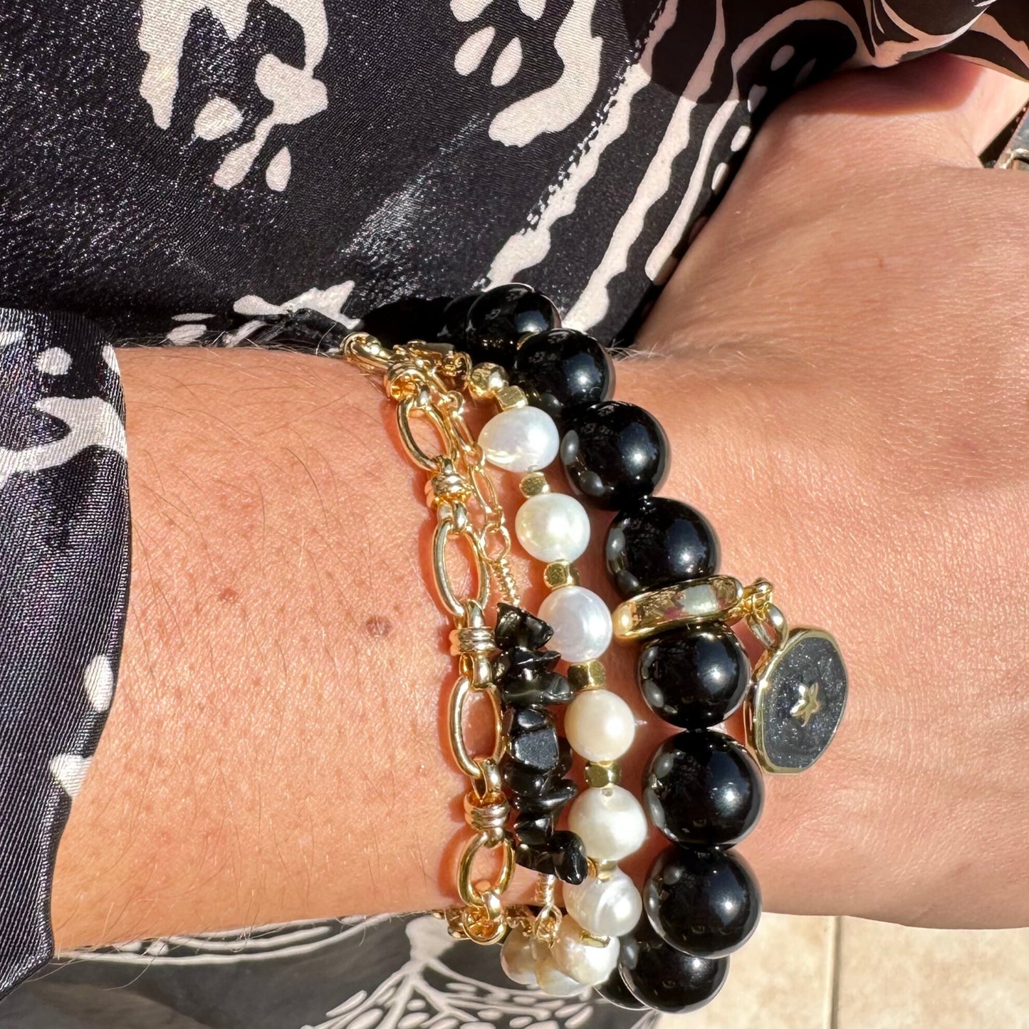 Black agate golden chain