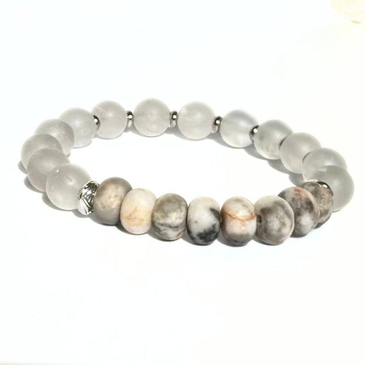 Mate clear quarts and pink zebra jasper bracelet