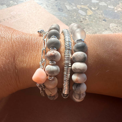 Mate clear quarts and pink zebra jasper bracelet