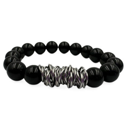 Metallic Noir | Black agate and stainless steel bracelets set