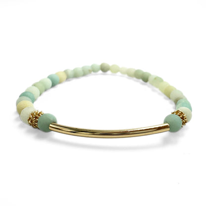 Amazonite elegant golden bracelet with a tube