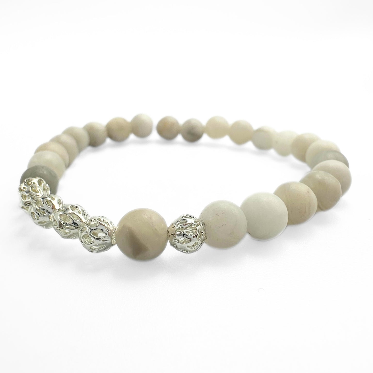 Phoenix agate silver bracelet with hollow charms