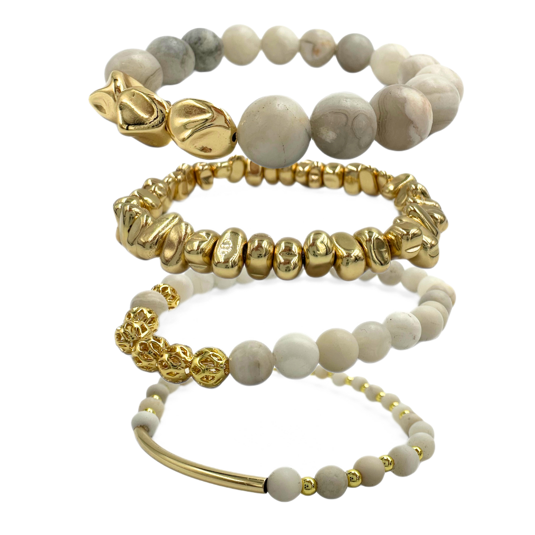 Phoenix agate golden bracelet stack