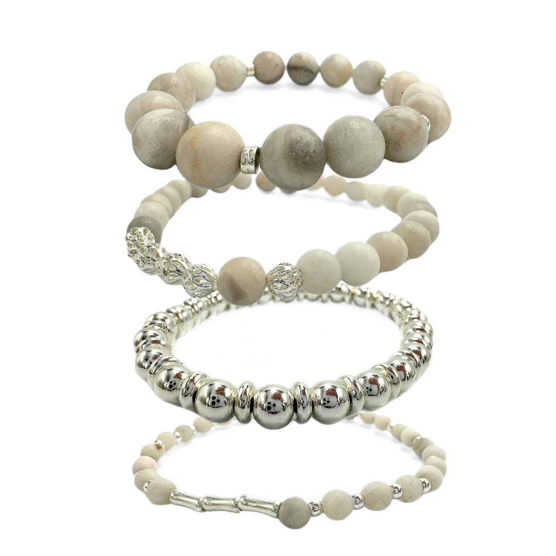 Phoenix agate silver bracelet stack