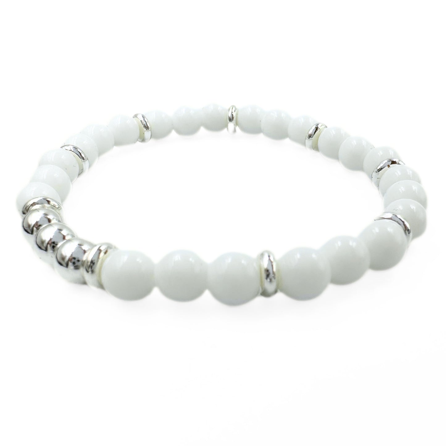 White agate silver bracelet 6mm