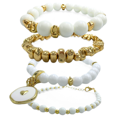 White brilliance bracelet stack - gold