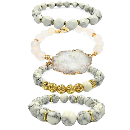 Winter dream golden bracelet set | Howlite and quartz