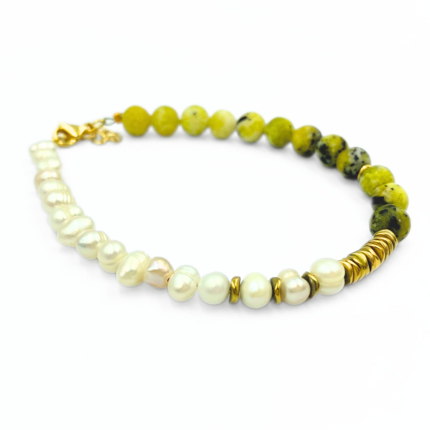 Yellow turquoise and pearls bracelet