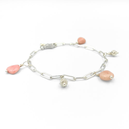 Pink opal silver chain